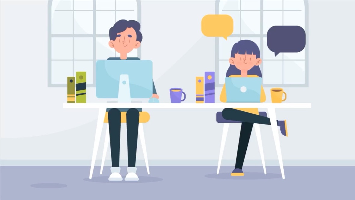 Ilustración de dos personas trabajando frente a computadoras