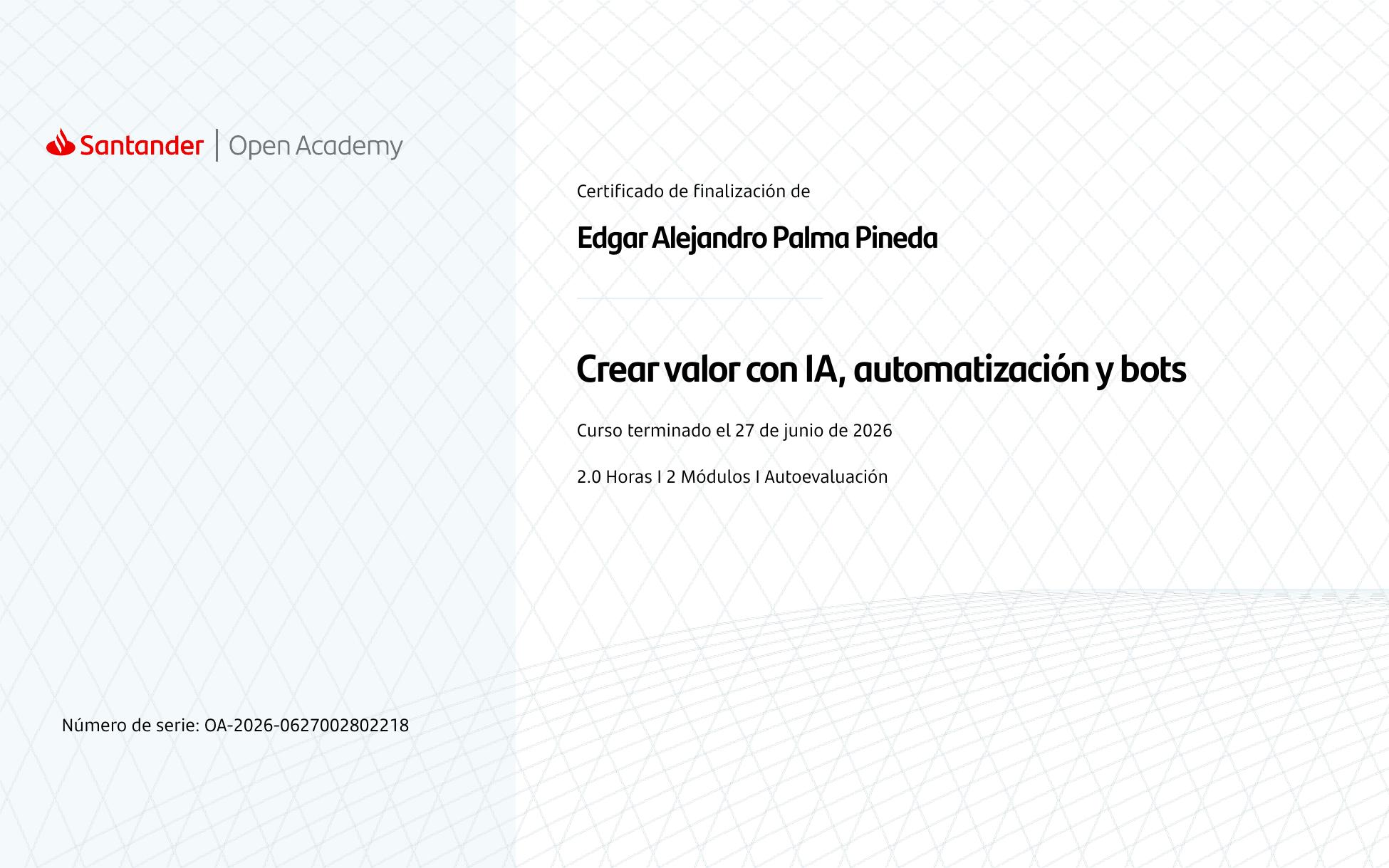 Certificado Crear valor con IA, automatización y bots