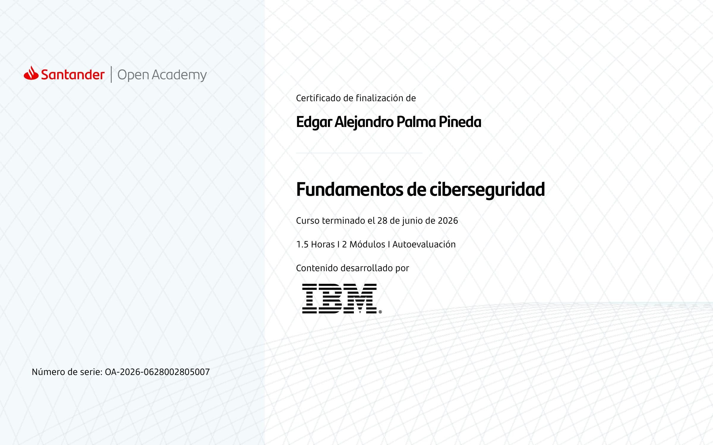 Certificado Fundamentos de Ciberseguridad